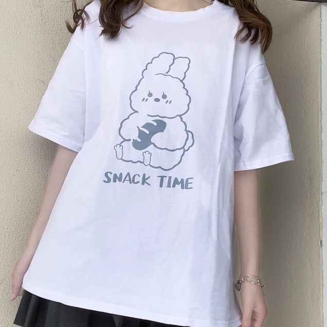 Áo thun tay lỡ 194SHOP Unisex vải coton dày dặn, co dãn, form rộng - Thỏ Snack Time