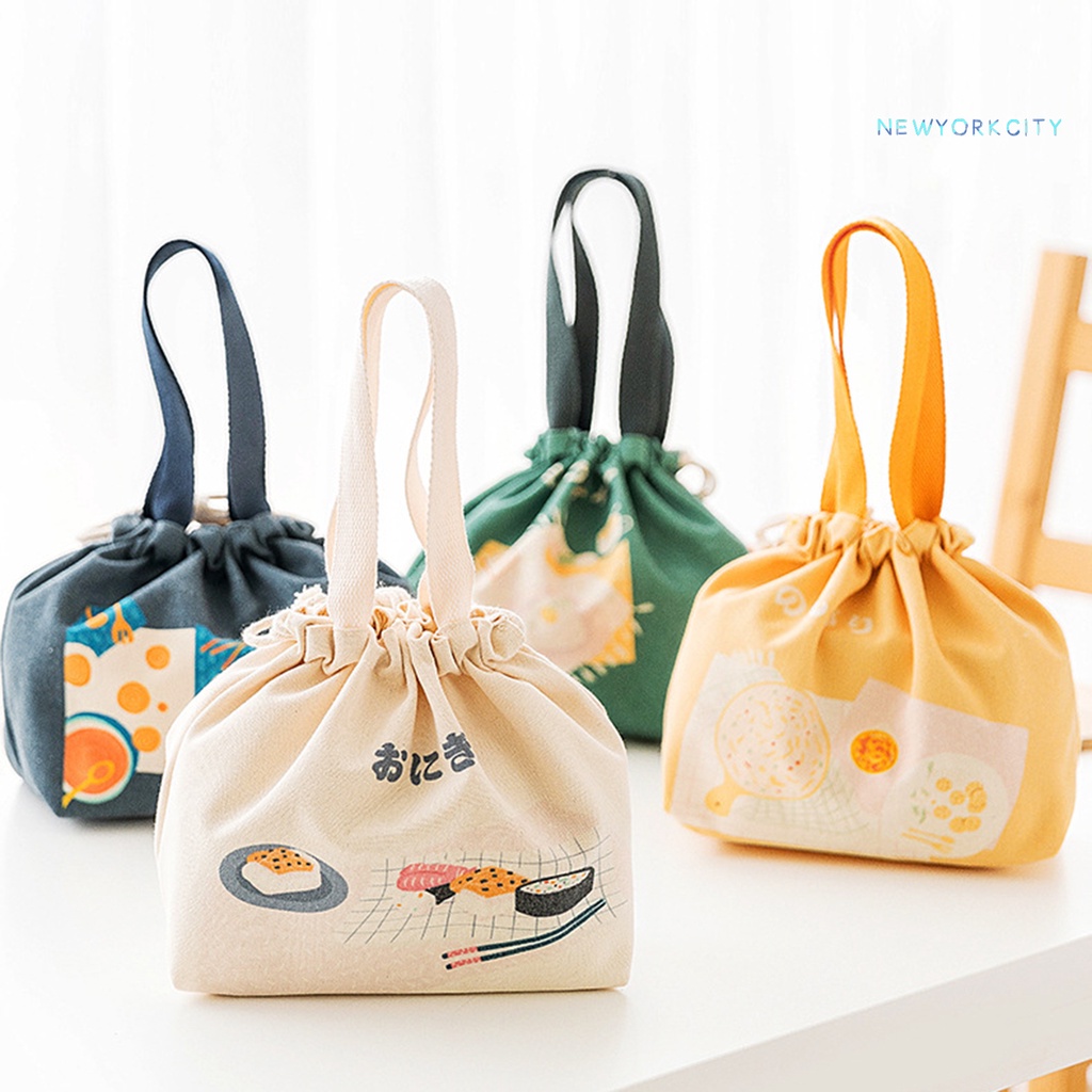 Túi Vải Canvas Đựng Hộp Cơm Trưa Thiết Kế Cỡ Lớn Phong Cách Nhật Bản Dễ Thương Tiện Dụng