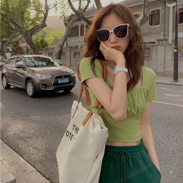 COZOK Áo Thun Ngắn Tay Cổ Vuông Thiết Kế Thời Trang