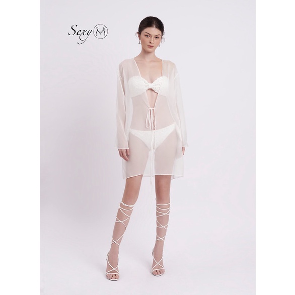 Áo khoác voan mỏng dáng thẳng đen và trắng C040 Sexy M