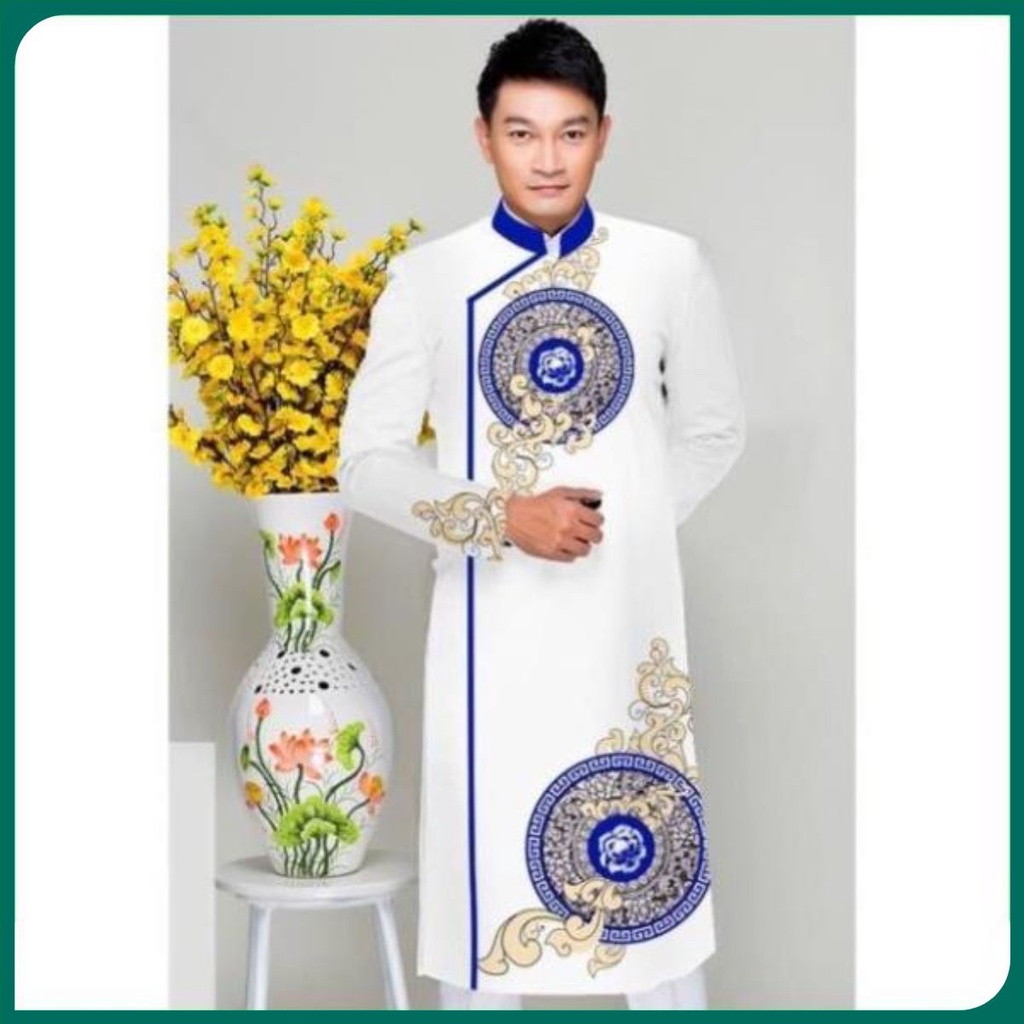 ÁO DÀI NAM CÁCH TÂN MÀU TRẮNG IN HỌA TIẾT - ADCTNIHT-TX