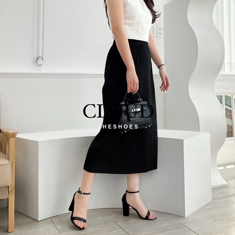 Giày cao gót sandal 6cm gót trụ mũi tròn quai ngang satin  – Cloud The Shoes