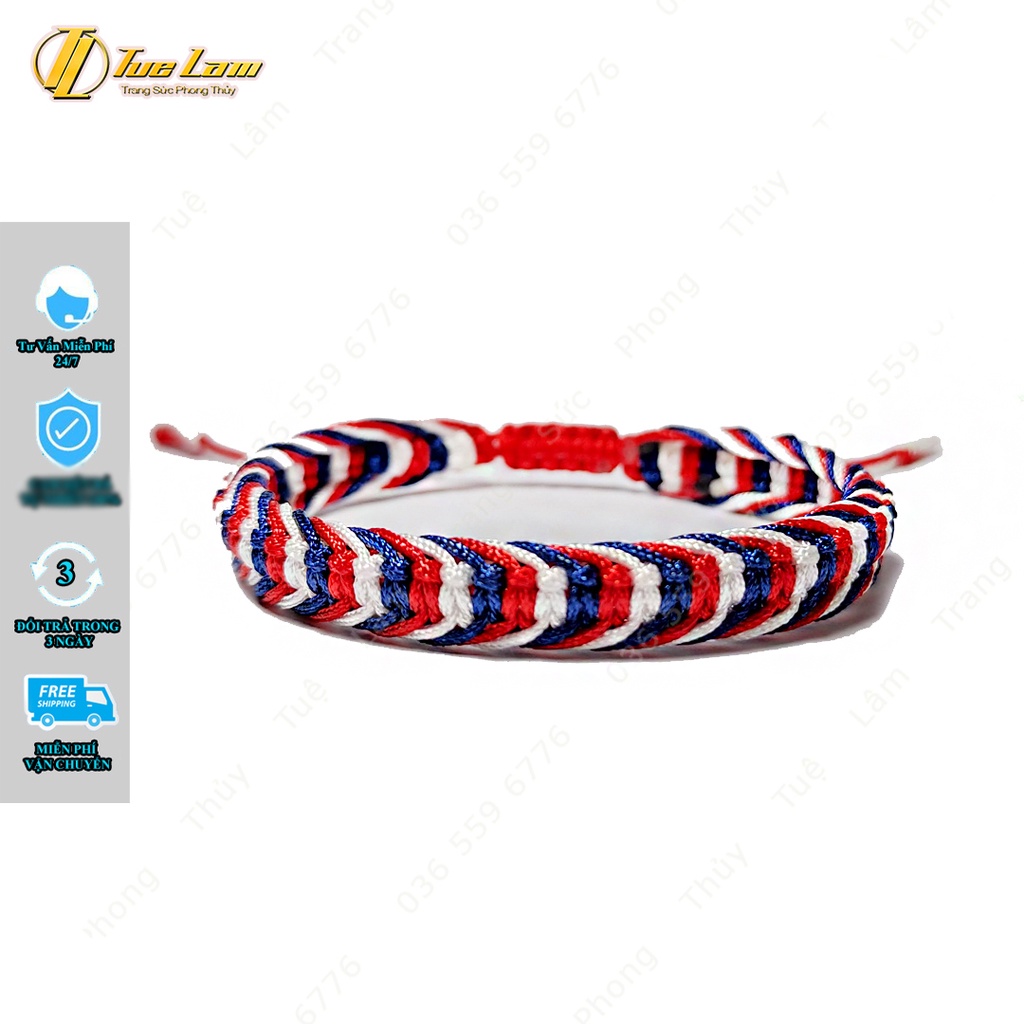Vòng tay chỉ may mắn cao cấp bên handmade 3 màu chỉ màu cờ mỹ - Tuệ Lâm