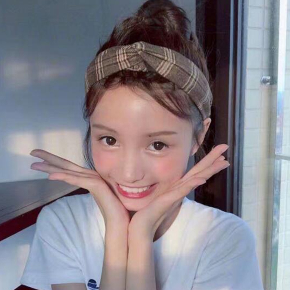 Băng đô cài tóc in họa tiết ca rô kiểu dáng thời trang