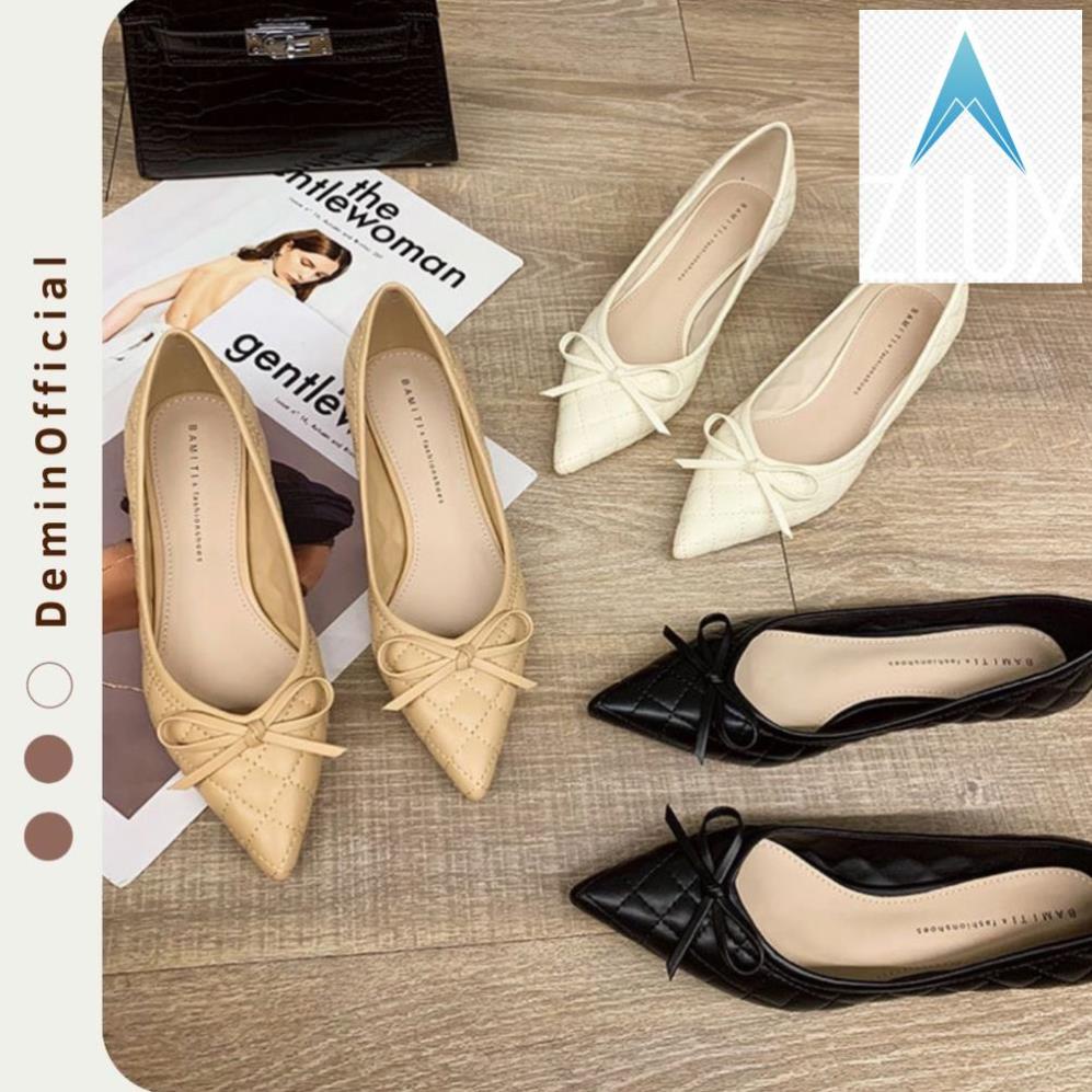 👘 Giày cao gót mũi nhọn DEMIN Giày cao gót cao cấp gắn nơ xinh xắn đế 3cm- KCG050 VIP 👘