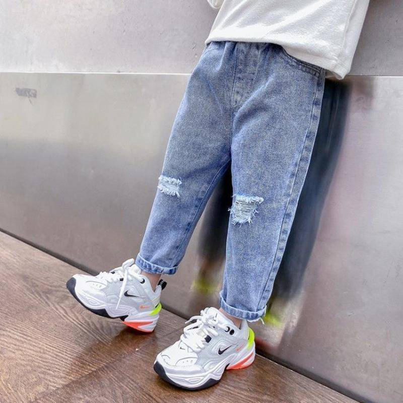 Quần Jeans Rách Ống Rộng Thời Trang Cho Bé Trai Và Gái