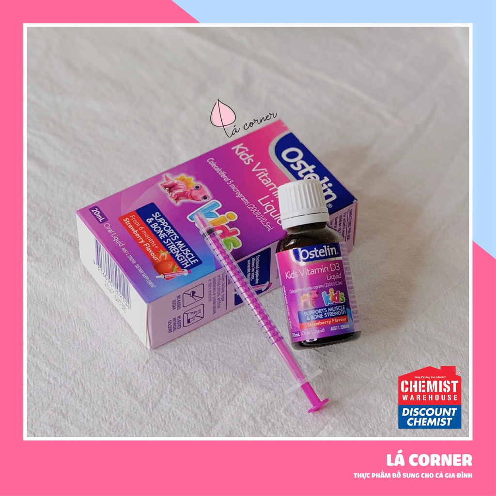 Vitamin Ostelin D3 Liquid, Úc 2.4ml và 20ml phát triển xương và răng cho trẻ từ 6 tháng đến dưới 12 tuổi