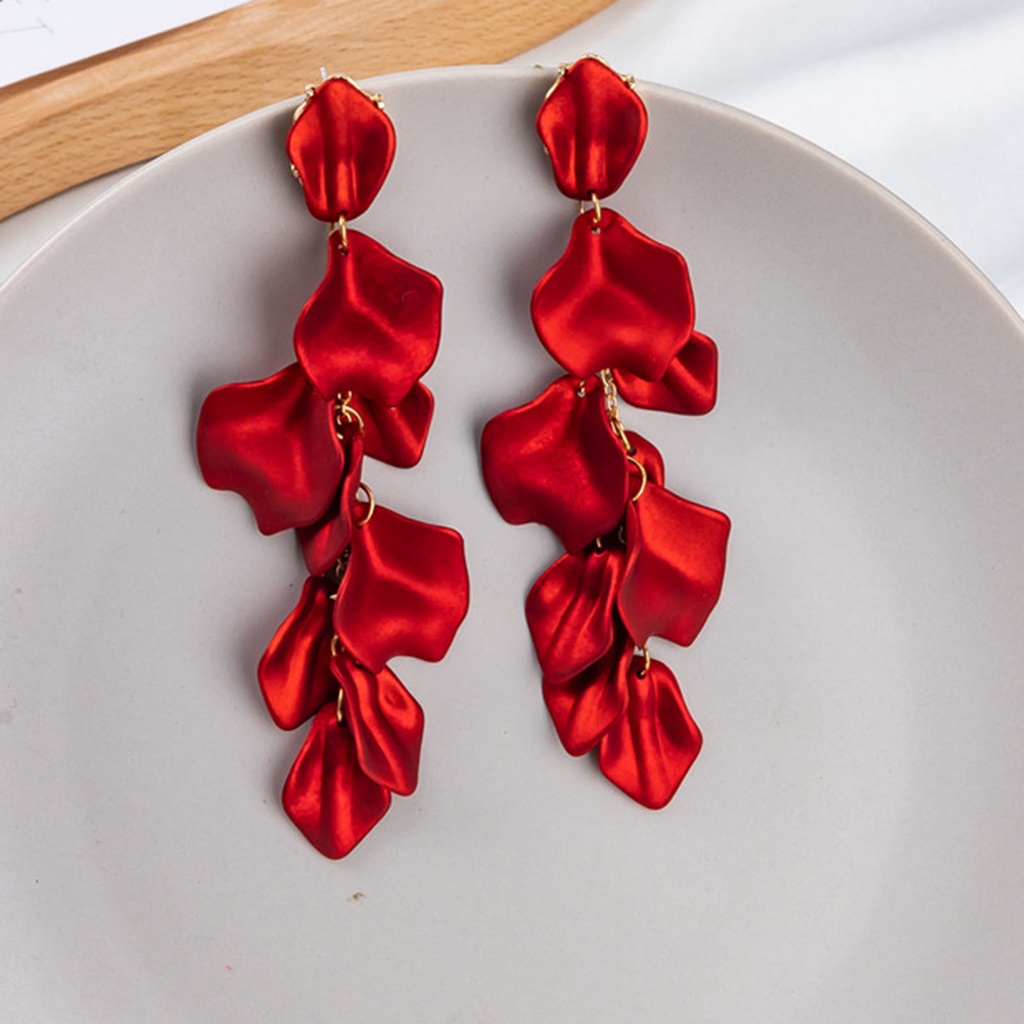 1 Đôi Bông Tai Hình Cánh Hoa Hồng Dáng Dài Đính Đá Thời Trang Cho Nữ