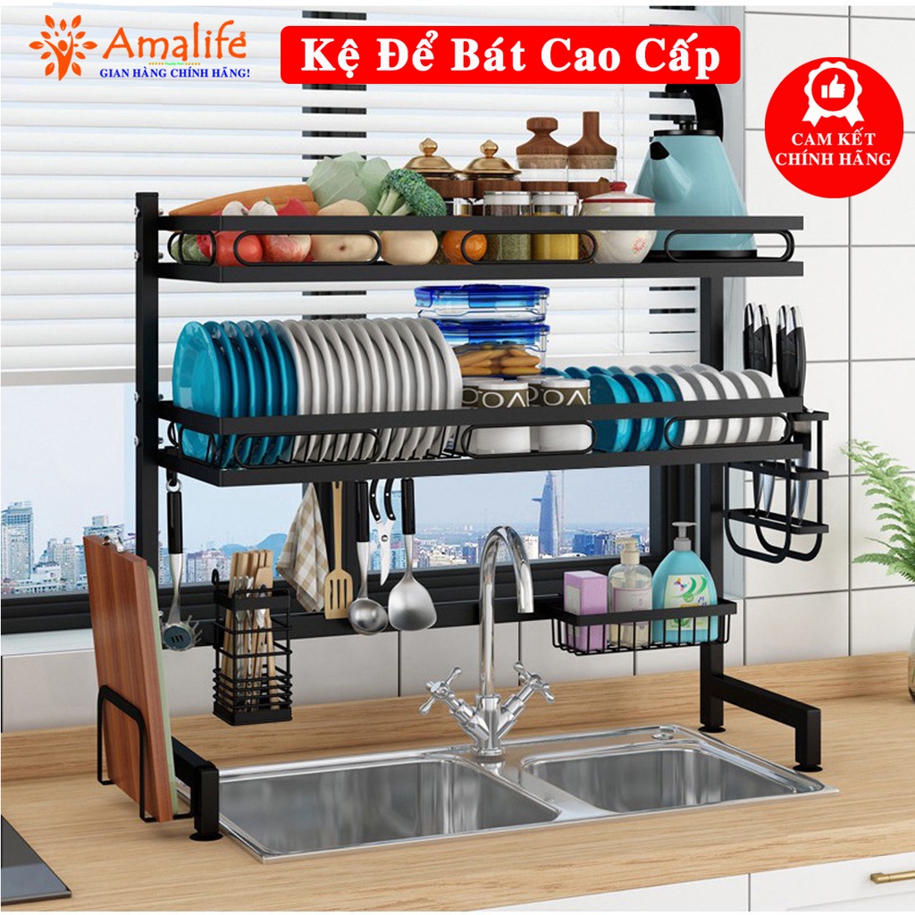 Kệ Để Bát Chén Đĩa Đa Năng Thông Minh Chọn Size (65/85/95/125cm – 1 tầng/2 tầng) Sơn Tĩnh Điện Siêu Bền Hãng Amalife