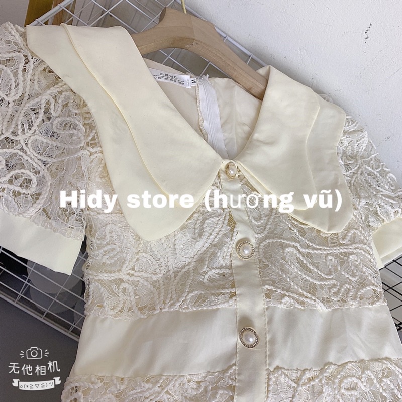 Váy ren 2 lớp cổ và tay phối 2 lớp tiểu thư sang chảnh ren hottrend mới nhà hidy