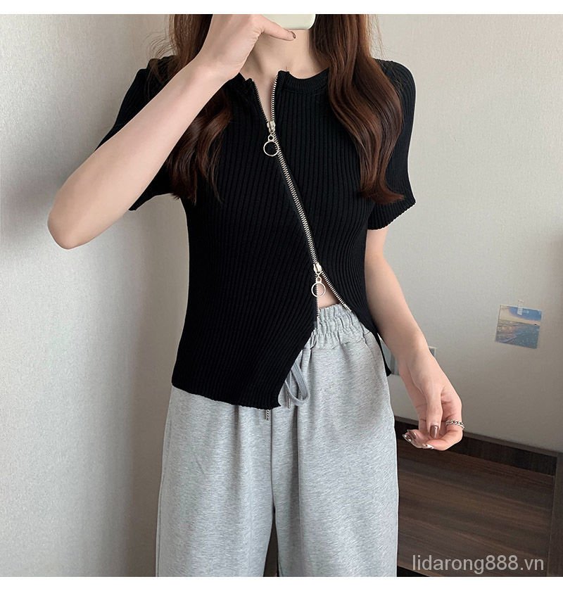 FamousChicTop2021New Short Summer Midriff-Baring Short Sleeve Women's Fashionable Design Niche Knitted Cardigan z13P