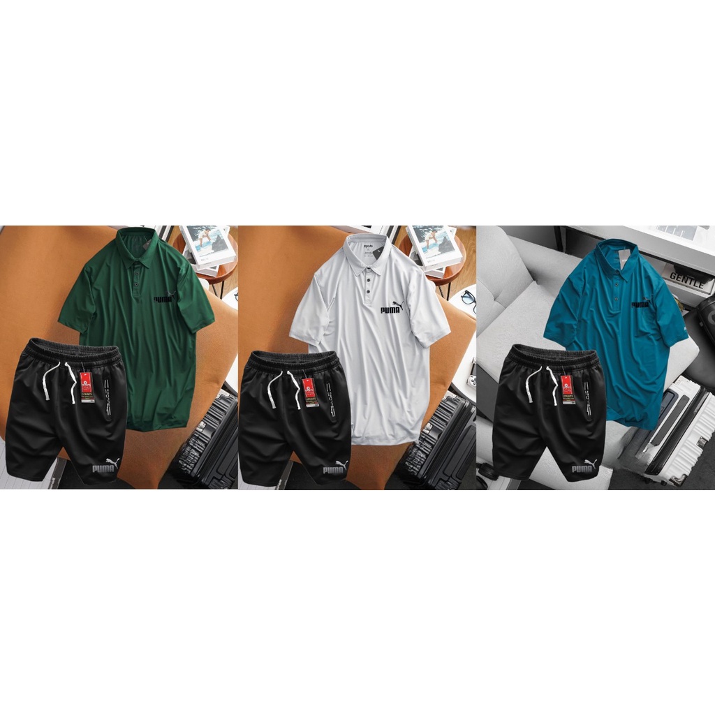 (bigsize) Set bộ Quần short thun, áo thun polo lạnh form bigsize 80kg - 130kg - Pu ma
