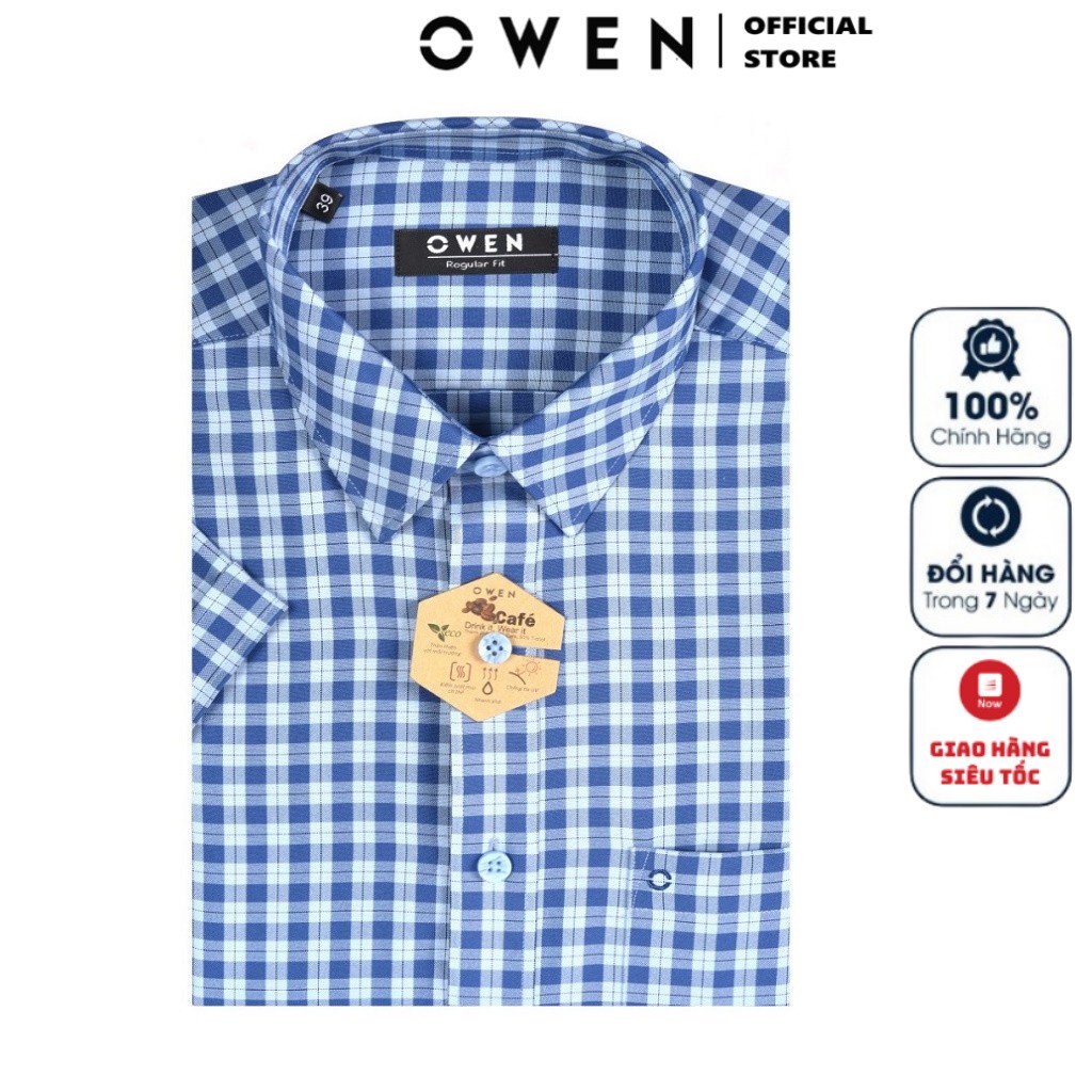[QUÀ TẶNG KHẨU TRANG] Áo Sơ Mi Nam Ngắn Tay Owen AR22711NT Somi Cộc Tay Công Sở Cao Cấp Màu Xanh đen Kẻ Caro Nhỏ | BigBuy360 - bigbuy360.vn