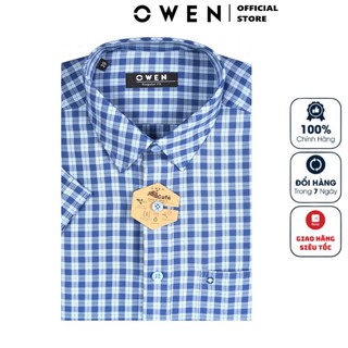Áo Sơ Mi Nam Ngắn Tay Owen AR22711NT Somi Cộc Tay Công Sở Cao Cấp Màu Xanh đen Kẻ Caro Nhỏ Chất Cafe Dáng Regular Fit