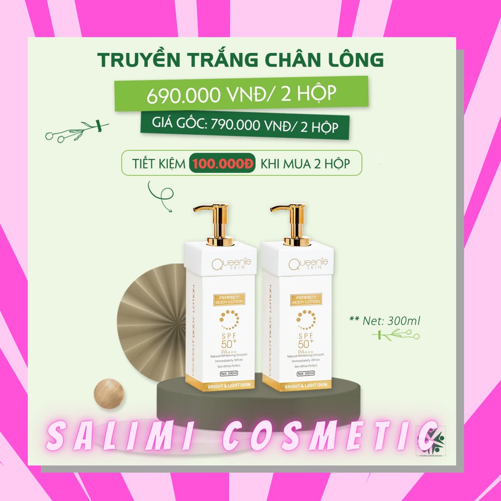 COMBO 2 Chai Body Truyền Trắng Chân Lông QUEENIE SKIN - HÀNG CHÍNH HÃNG