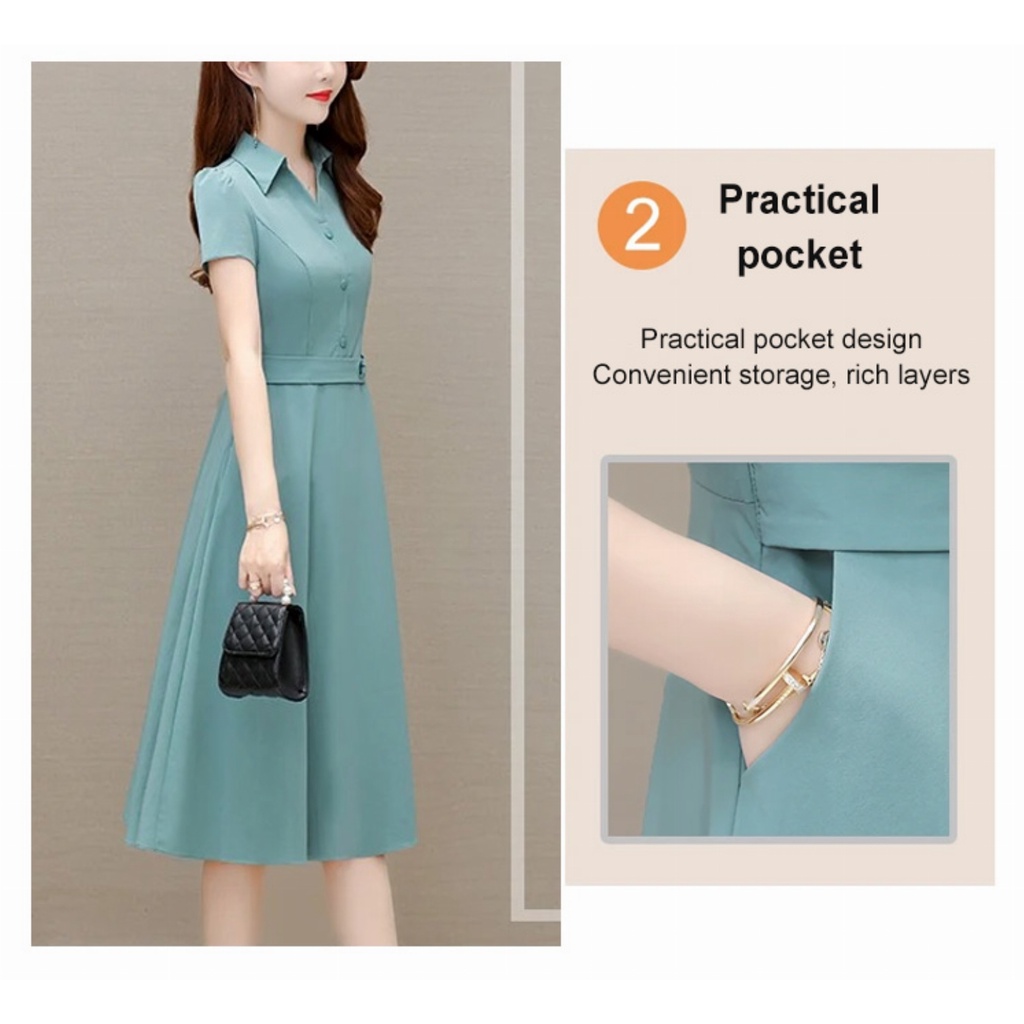 Đầm Midi Cổ Bẻ Thời Trang Thanh Lịch Cho Nữ