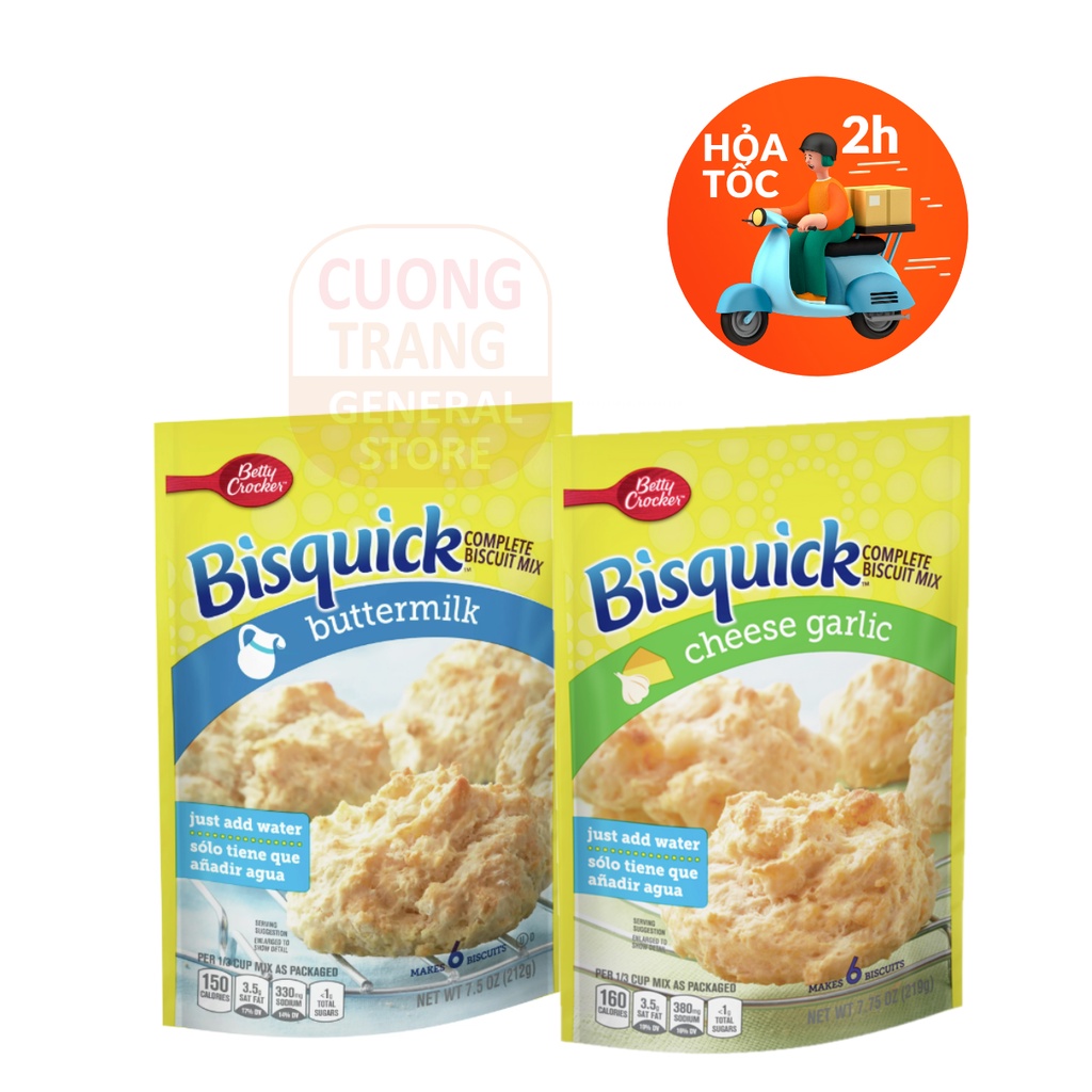 Bột làm bánh betty crocker bisquick complete buttermilk, cheese garlic biscuit mix 219g