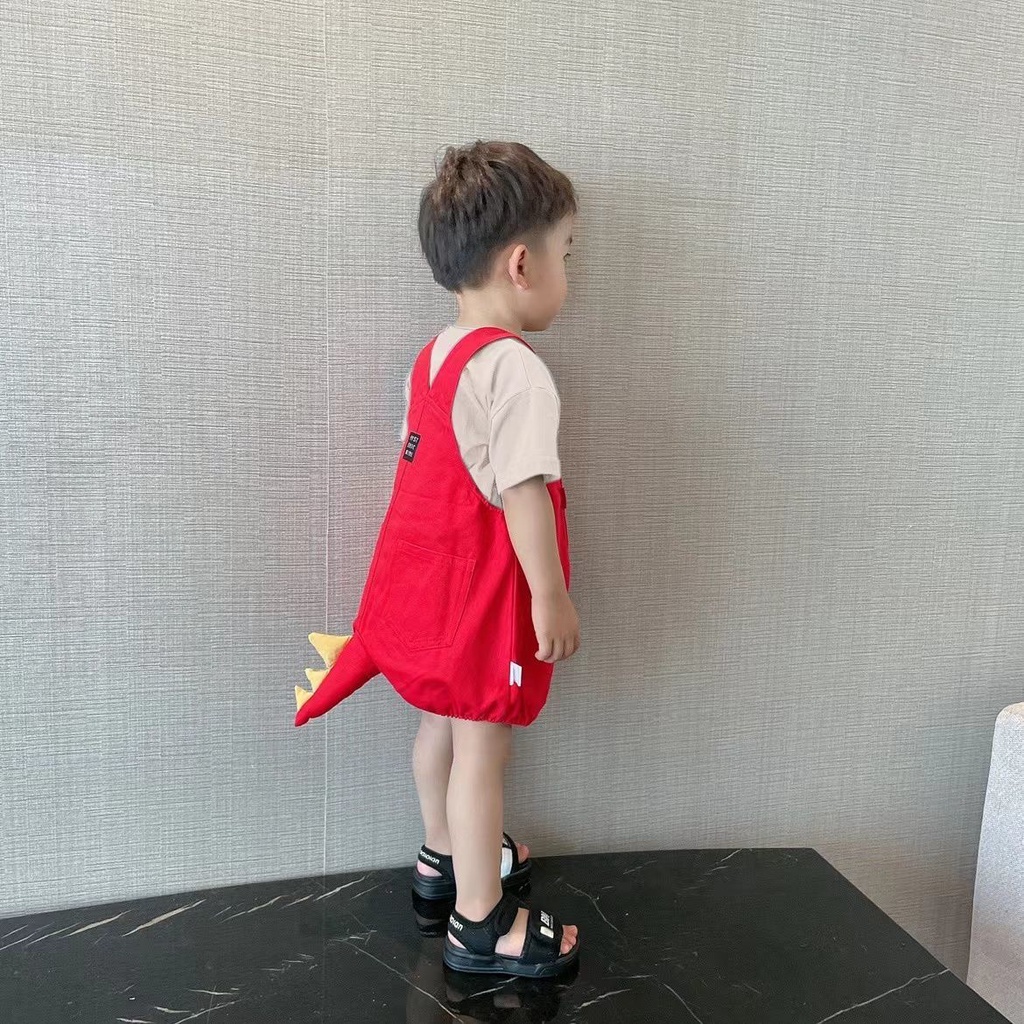 Set Áo Thun Ngắn Tay In Hình Khủng Long Hoạt Hình Và Quần Yếm Phong Cách Hàn Quốc Thời Trang Mùa Hè Cho Bé Gái