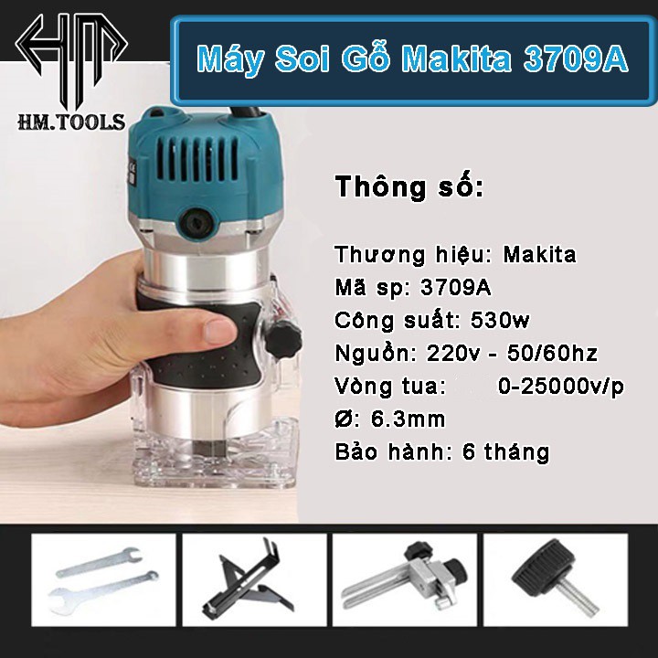 [Tặng Mũi Soi] Máy Soi Gỗ Cầm Tay 6.35mm Makita 3709A - Máy phay gỗ , soi mộng gỗ , tạo rãnh gỗ Makita