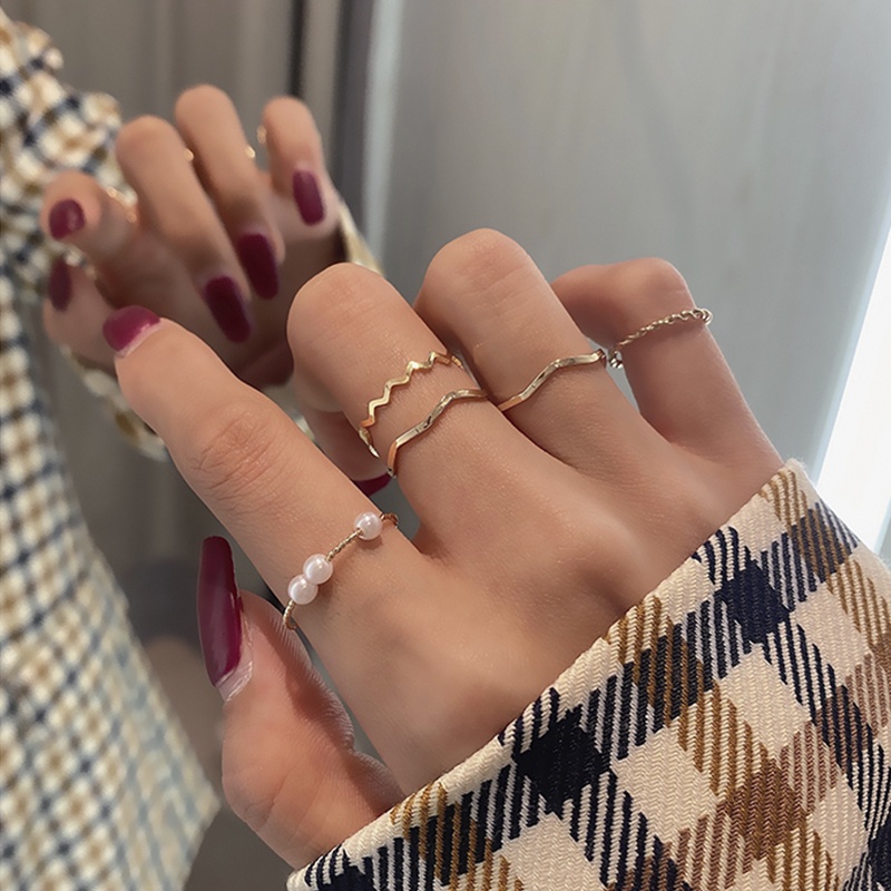 Set 5 Nhẫn Đeo Tay Kim Loại Thời Trang Cho Nữ