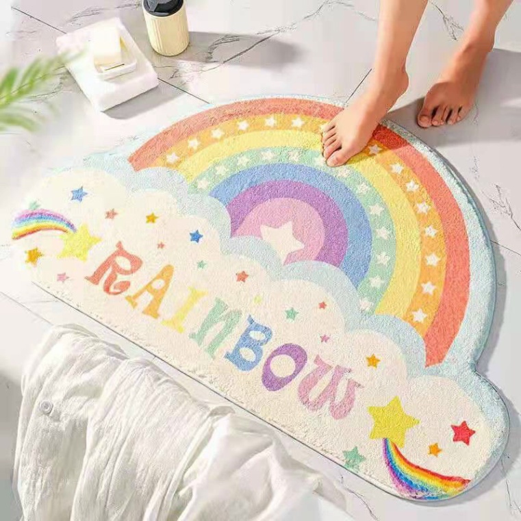 Thảm lau chân lông cừu 3D họa tiết hình thú dễ thương, mặt sau lớp chống trơn trượt, thấm hút cực kỳ tốt