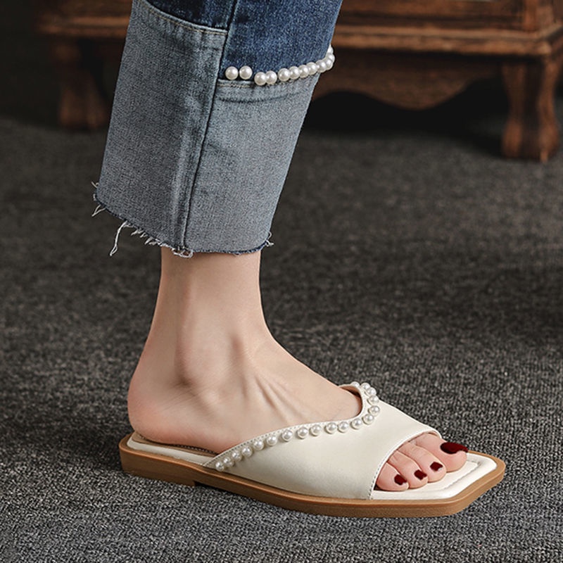 Dép Xỏ Ngón Đính Ngọc Trai Thời Trang Mùa Hè 2022 Dành Cho Nữ