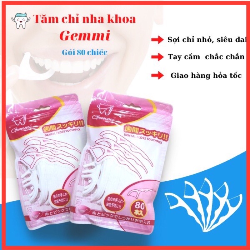 10 gói tăm chỉ nha khoa Gemmi/Sunny Gói 80 chiếc - Tăm chỉ tiện lợi