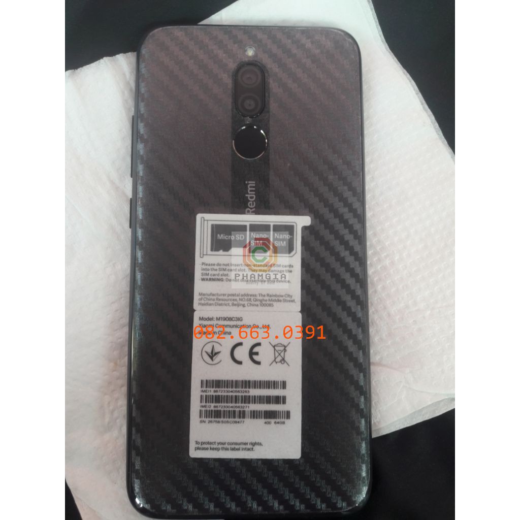 Miếng dán mặt lưng skin carbon Xiaomi Redmi 8/ 8A/ Note 8