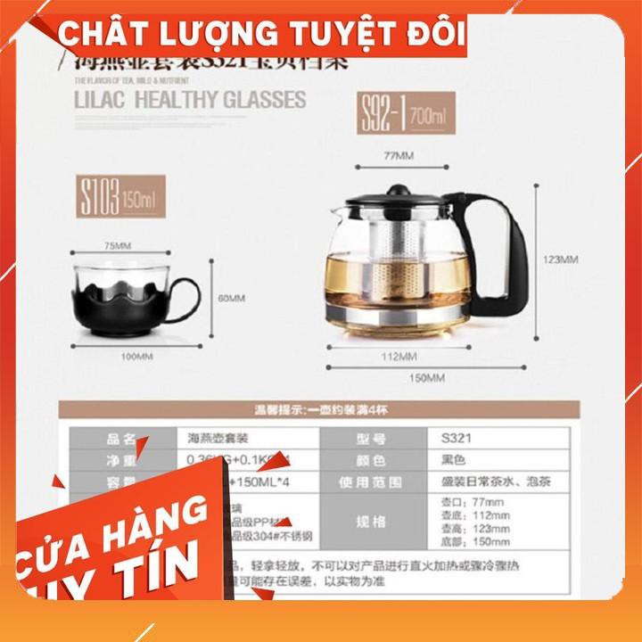 [ MUA HÀNG NHẬN QUÀ TẶNG] BỘ 5 MÓN ẤM PHA TRÀ THỦY TINH CÓ LƯỚI LỌC CAO CẤP GIÁ RẺ