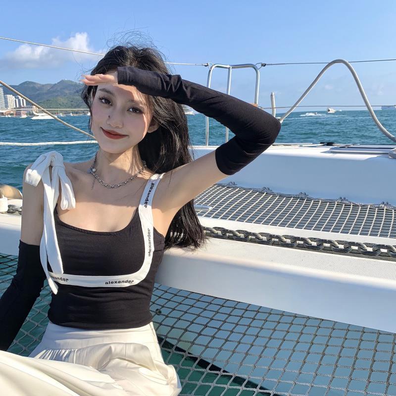 Áo Hai Dây Dáng Ôm Phối Ren In Chữ Thời Trang Mùa Hè Quyến Rũ Cho Nữ