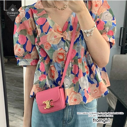 Áo Sơ Mi Ngắn Tay Phồng Ôm Dáng Thời Trang Mùa Hè Phong Cách Pháp Mới Cho Nữ