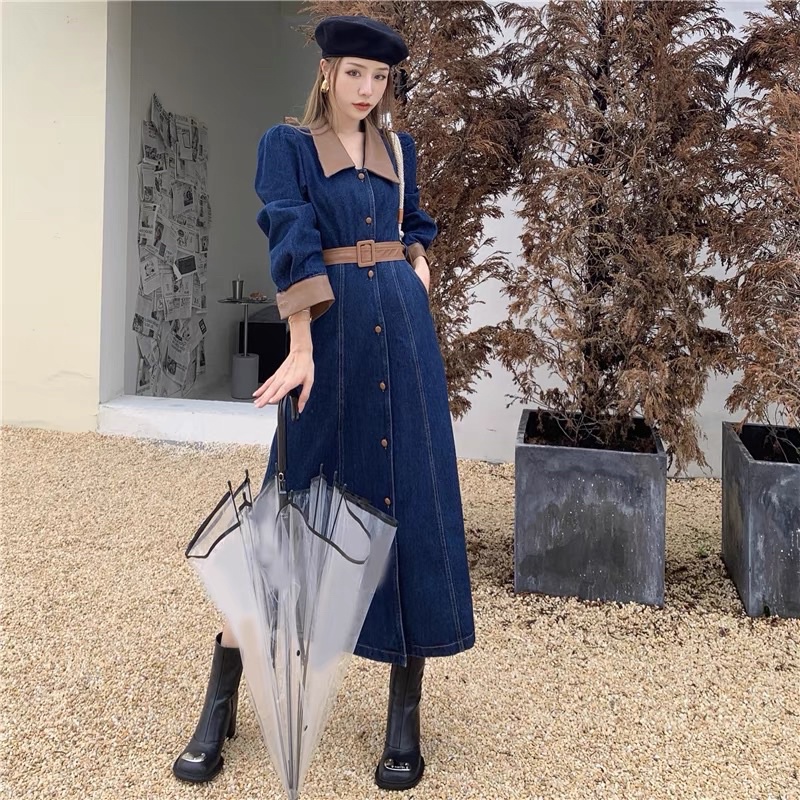 Váy jean xuông dài kèm thắt lưng da Hàn Quốc