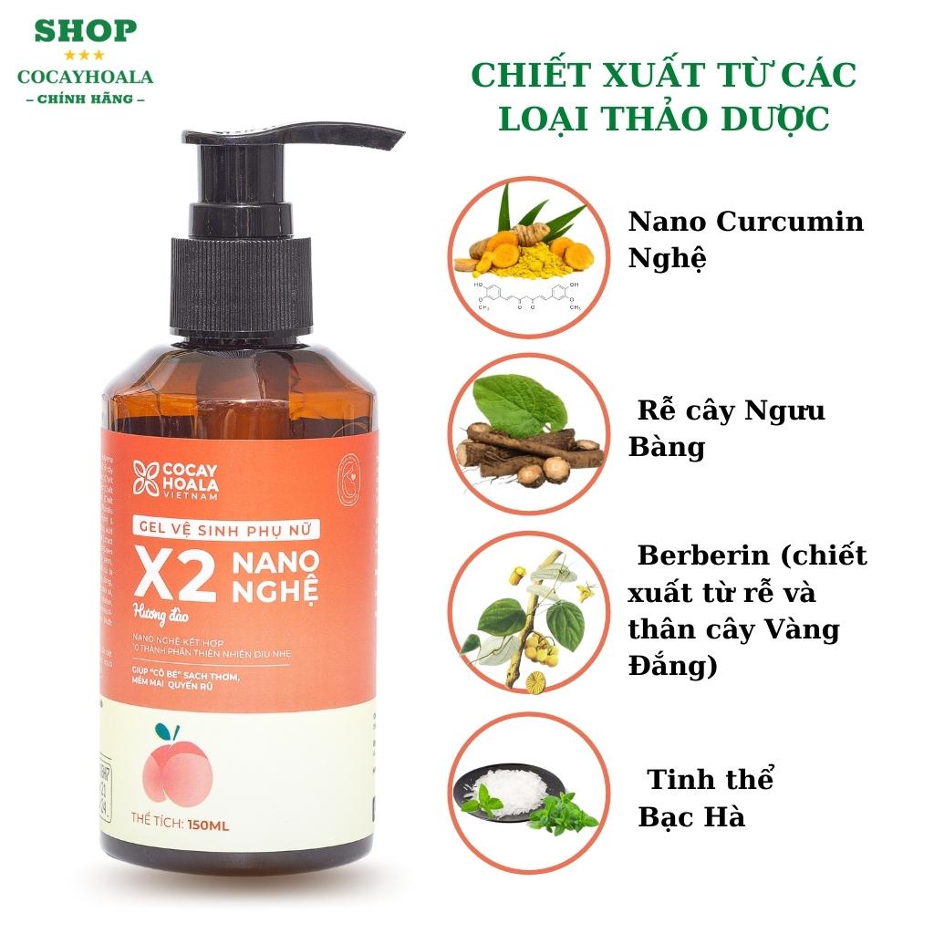 Dung Dịch Vệ Sinh Phụ Nữ Thảo Dược Hồng Mịn Se Khít Gel X2 Nano Nghệ Cocayhoala 150ml