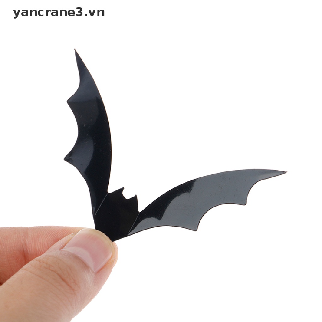 Bộ 12 Sticker Dán Tường Trang Trí Halloween Hình Dơi 3D Bằng PVC Màu Đen DIY