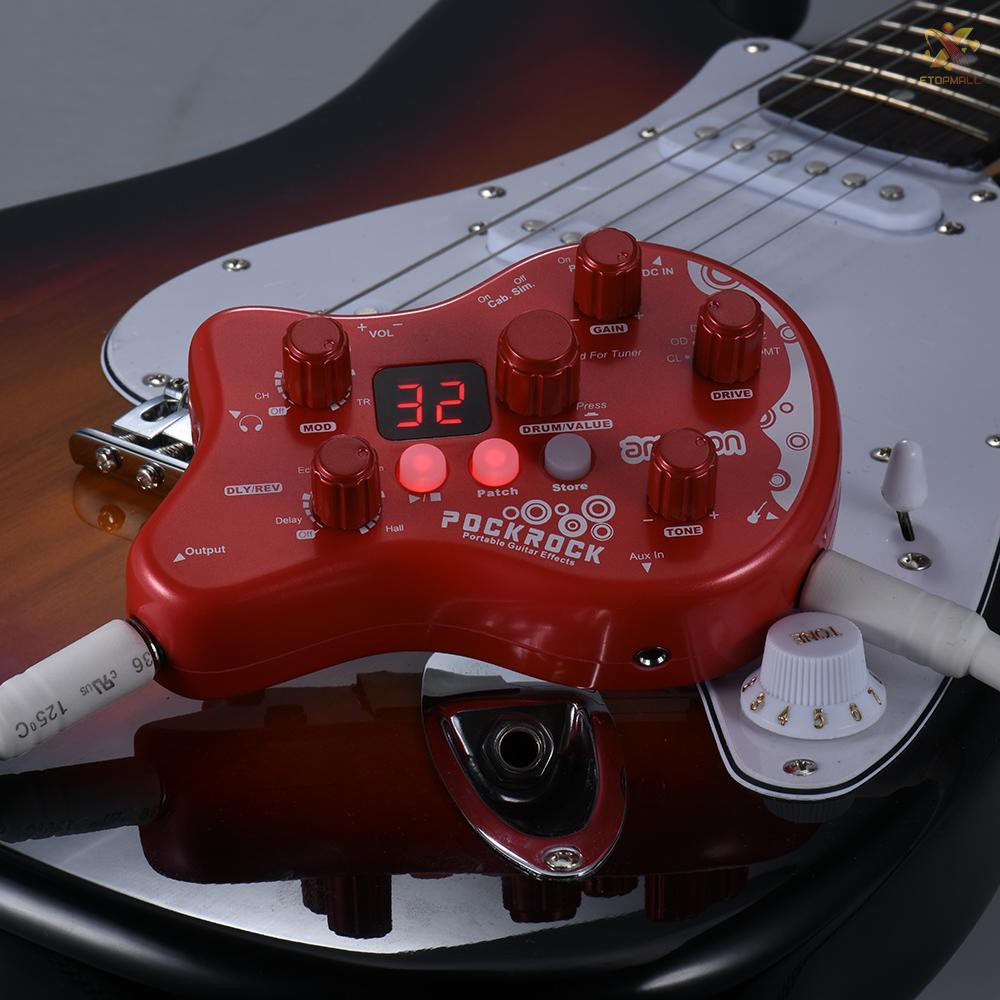 E&T ammoon PockRock Portable Guitar Multi-effects Processor Effect Pedal 15 Effect Types 40 Drum