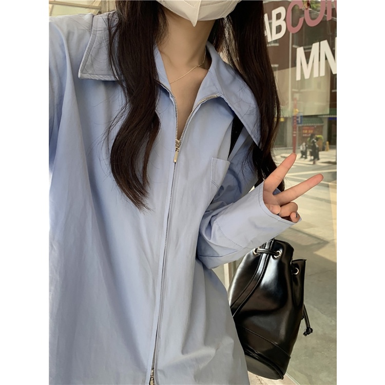 Áo sơ mi cổ nhọn oversize khéo khóa tay dài cá tính thời trang Becky