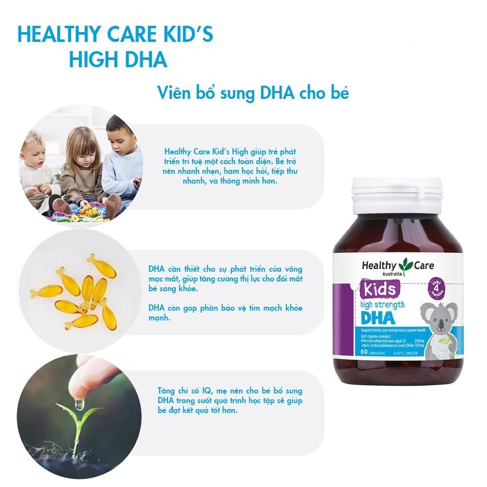 Viên uống bổ sung dưỡng chất cho bé Healthy Care High Strength DHA 60 viên, date2026