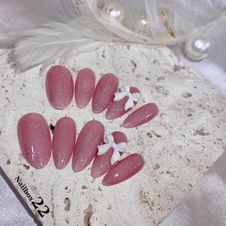 Nailbox - Mẫu nailbox siêu xinh nhũ flash hồng đính charm nơ trắng🥰✨
