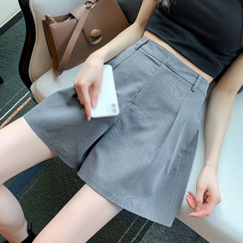 Quần Short Lưng Cao Ống Rộng Màu Sắc Trơn Phong Cách Vintage Hàn Quốc Cho Nữ