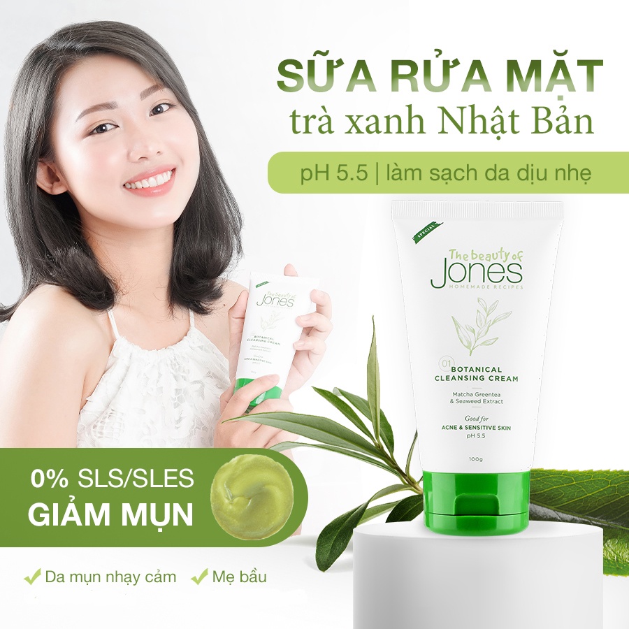 Sữa rửa mặt da mụn nhạy cảm từ trà xanh tảo biển The Beauty of Jones