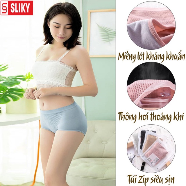 Quần Lót Cạp Ngắn Thông Hơi Nâng Mông Kháng KhuẩnTúi Zip (40-56kg)