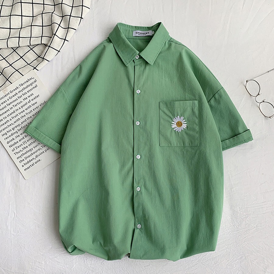 Áo Sơ Mi Trơn From Rộng Unisex Phong Cách Ulzzang