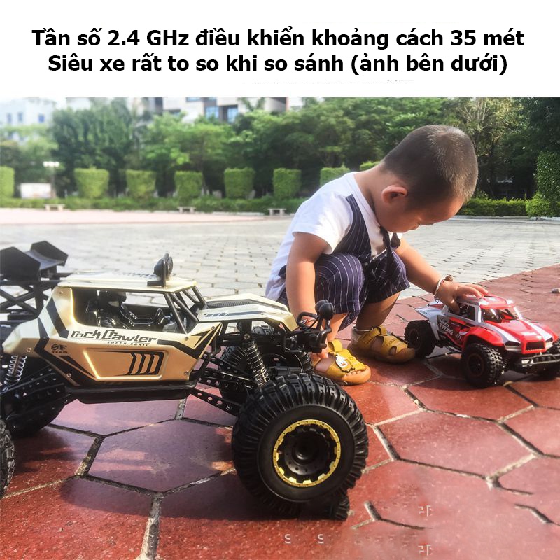 Xe ô tô địa hình điều khiển từ xa tỷ lệ 1:8 kích cỡ siêu khủng bằng hợp kim có đèn tốc độ cao tần số 2.4 GHz