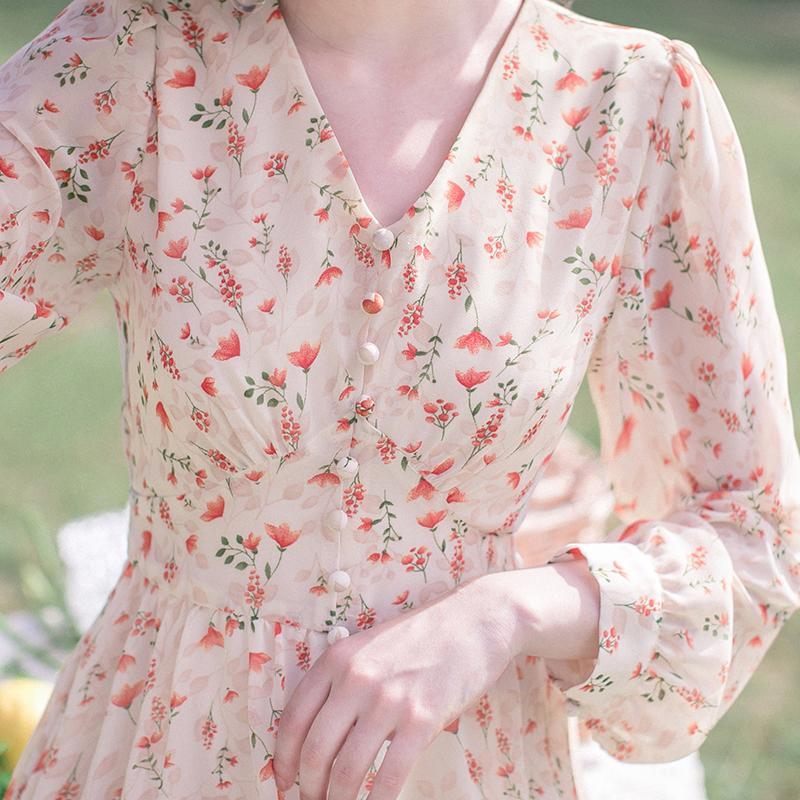 Đầm maxi tay dài cổ chữ V thiết kế hoa xinh xắn cho nữ cỡ S - 2XL | BigBuy360 - bigbuy360.vn