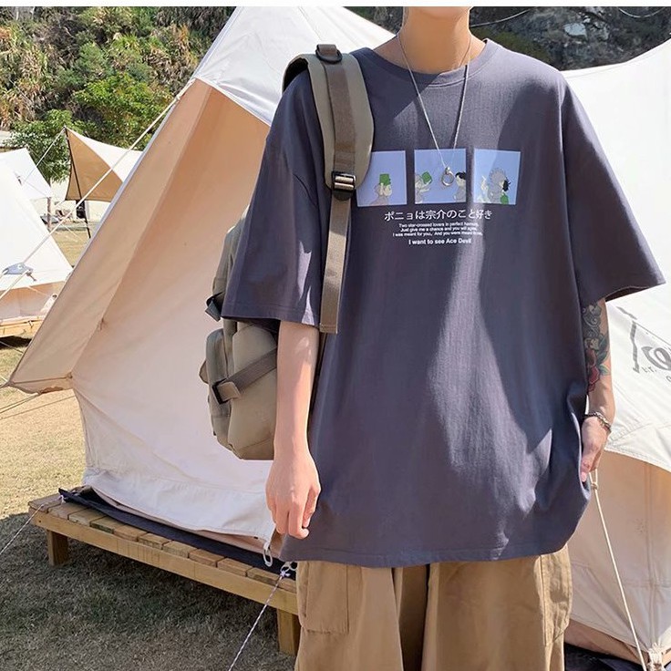 Áo Nam Tay Ngắn In Chữ Ponyo And Sosuk Size M-3Xl