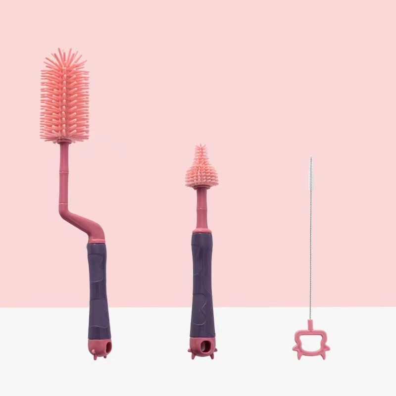 Bộ cọ rửa bình sữa , núm ty silicone 3 chi tiết Silicon siêu mềm
