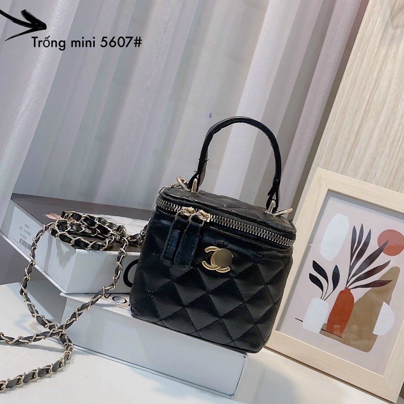 Túi xách cốp mini đeo chéo đẹp da mềm mại đi chơi, Túi sách nữ đen trắng dây xích kẻ caro siêu xinh xịn sò