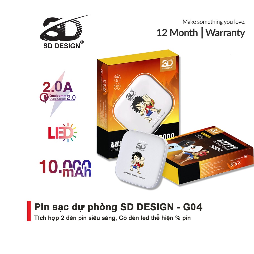 Sạc Dự Phòng Mini G04 10000mAh Dùng Cho iPhone Samsung Xiaomi Oppo Tích Hợp Đèn Pin
