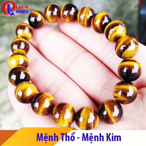 Vòng tay mệnh thổ đá vàng nâu hợp nữ nam may mắn, Vòng phong thủy mệnh kim tự nhiên - Luck Ring Store