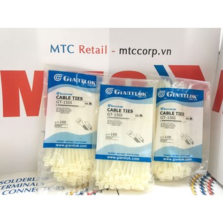 Túi 100 Dây thít, dây rút nhựa màu trắng 150×3.6mm cao cấp GT150IC nhập khẩu Giantlok-Thái Lan